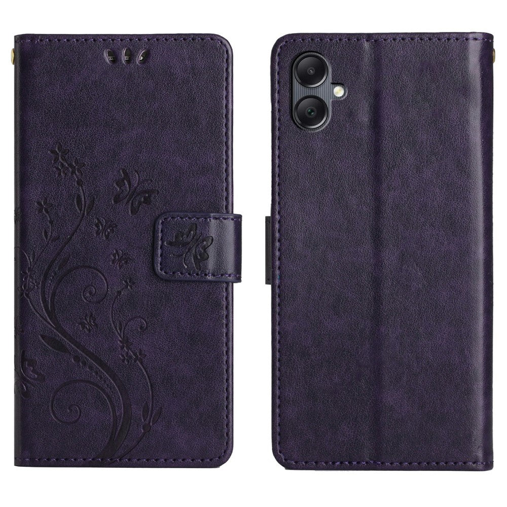 For Samsung Galaxy A25e Leather Wallet Case Butterfly Flower Imprinted Phone Cover with Strap