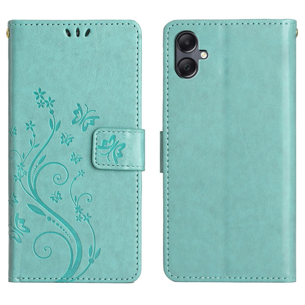 For Samsung Galaxy A25e Leather Wallet Case Butterfly Flower Imprinted Phone Cover with Strap