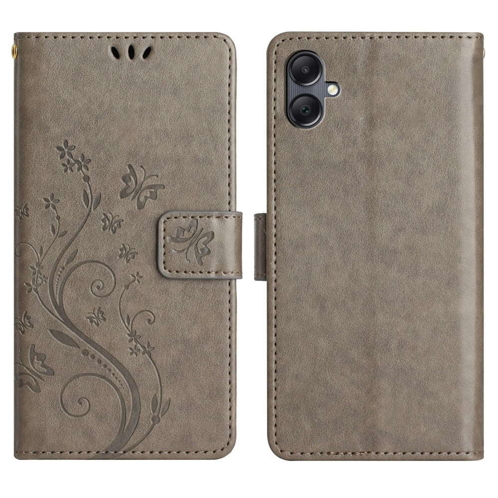 For Samsung Galaxy A25e Leather Wallet Case Butterfly Flower Imprinted Phone Cover with Strap