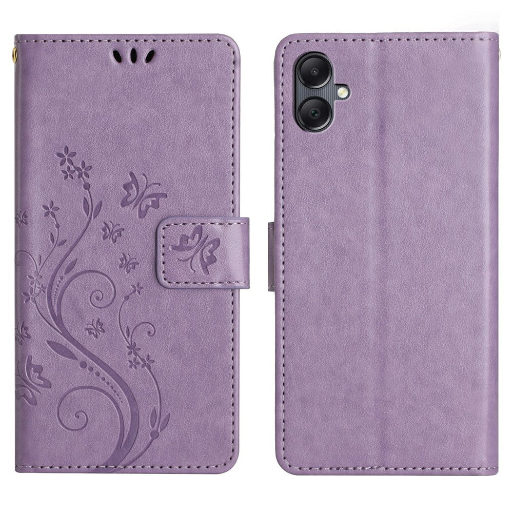 For Samsung Galaxy A25e Leather Wallet Case Butterfly Flower Imprinted Phone Cover with Strap