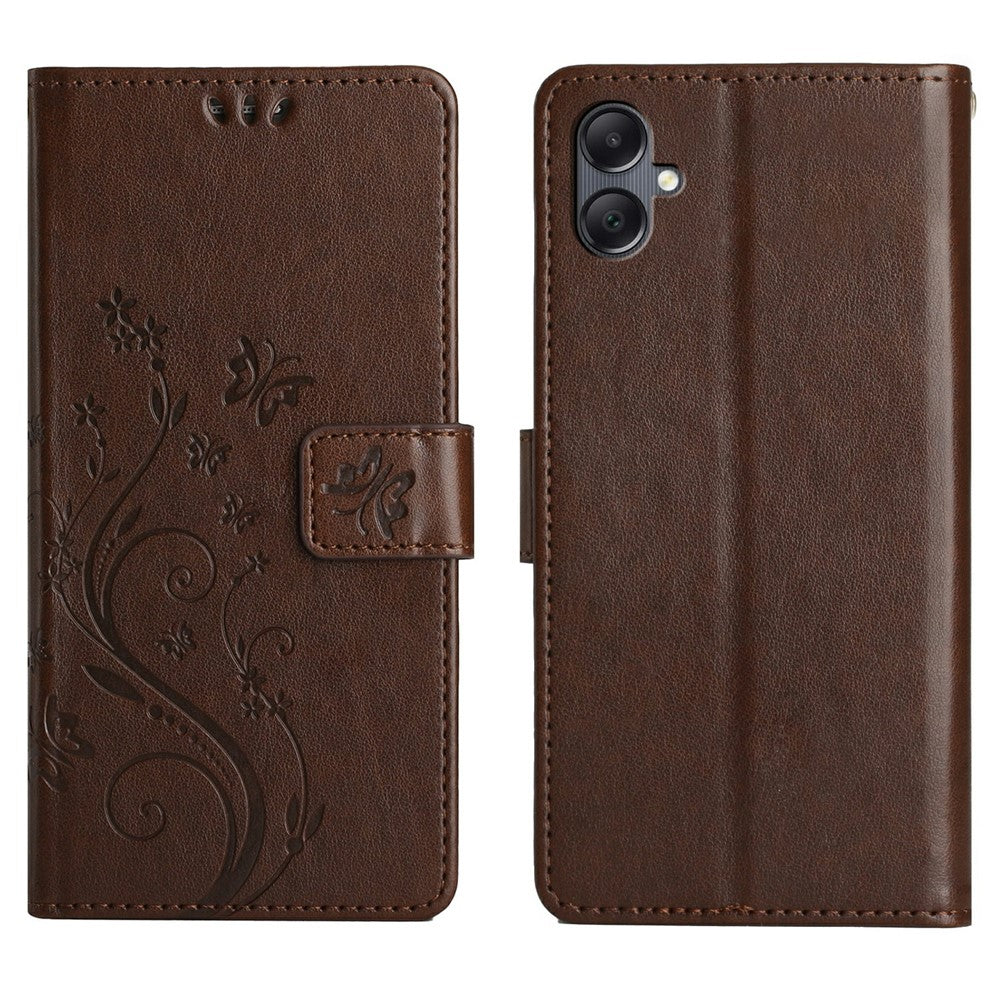 For Samsung Galaxy A25e Leather Wallet Case Butterfly Flower Imprinted Phone Cover with Strap