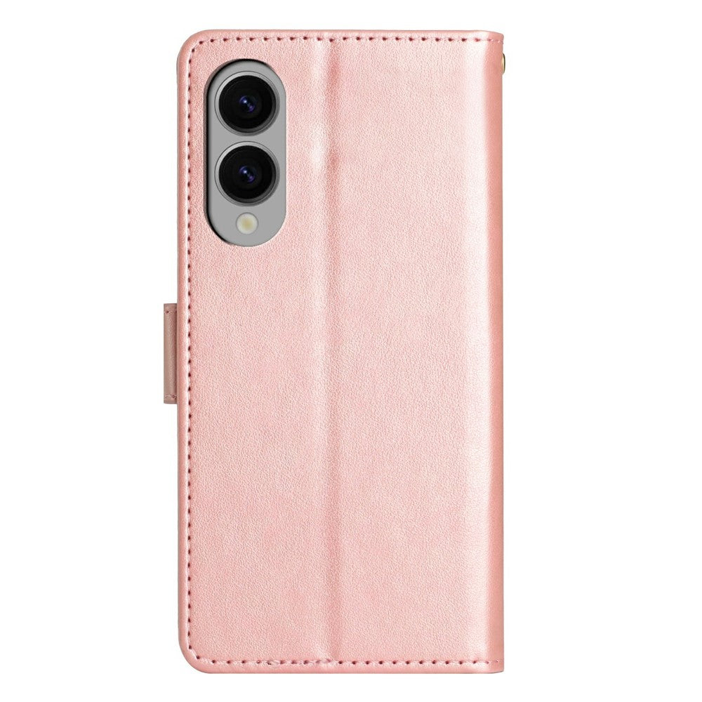 For Samsung Galaxy S25 Edge Leather Wallet Case Butterfly Flower Imprinted Phone Cover with Strap