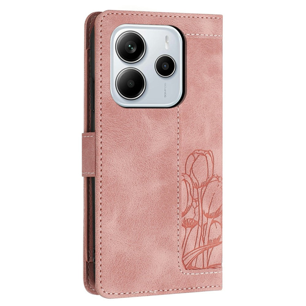 For Xiaomi Redmi Note 14 4G (164.84mm) Case Tulip Leather Phone Cover with 5 Card Slots Wallet