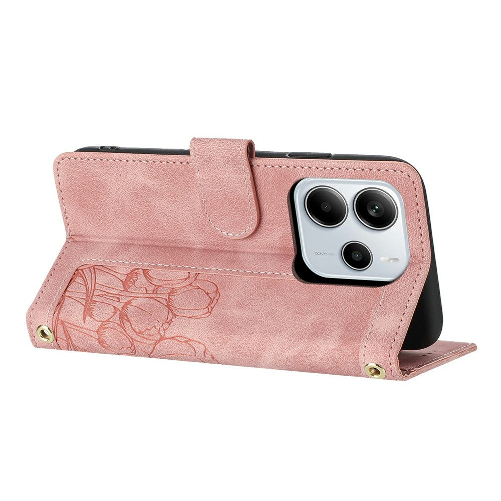 For Xiaomi Redmi Note 14 4G (164.84mm) Case Tulip Leather Phone Cover with 5 Card Slots Wallet