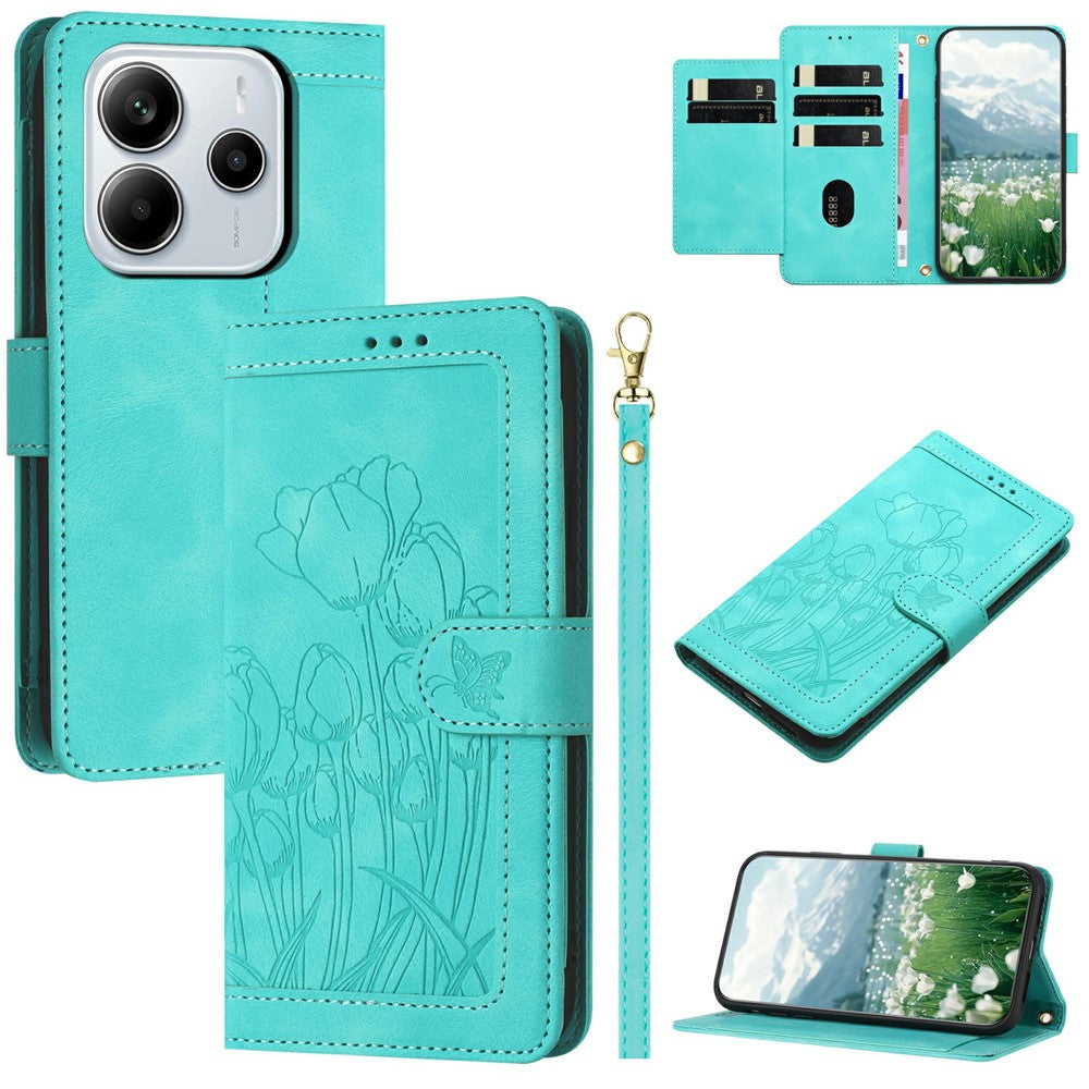 For Xiaomi Redmi Note 14 4G (164.84mm) Case Tulip Leather Phone Cover with 5 Card Slots Wallet