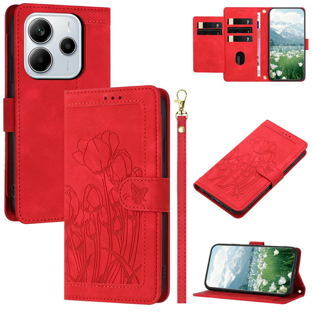 For Xiaomi Redmi Note 14 4G (164.84mm) Case Tulip Leather Phone Cover with 5 Card Slots Wallet