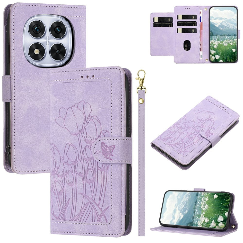 For Xiaomi Redmi Note 14 Pro 4G Case Tulip Leather Phone Cover with 5 Card Slots Wallet