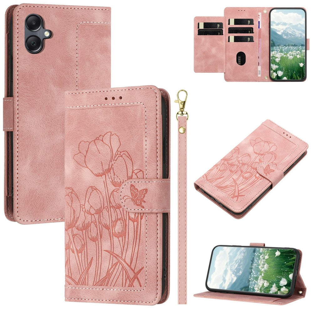 For Samsung Galaxy A25e Case Tulip Leather Phone Cover with 5 Card Slots Wallet
