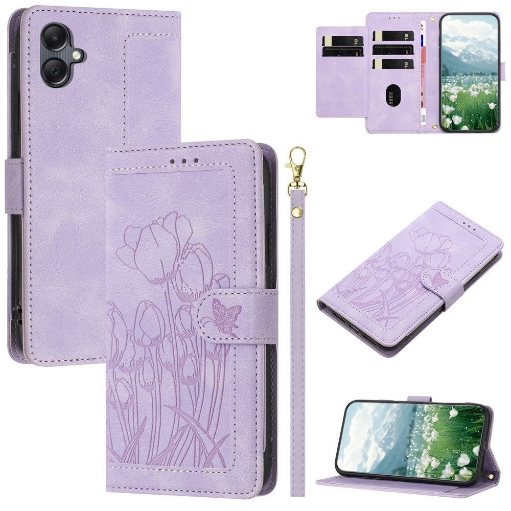 For Samsung Galaxy A25e Case Tulip Leather Phone Cover with 5 Card Slots Wallet