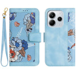 For Xiaomi Redmi Note 14 4G (164.84mm) Case PU Leather Floral Phone Cover with Card Slots / Wrist Strap