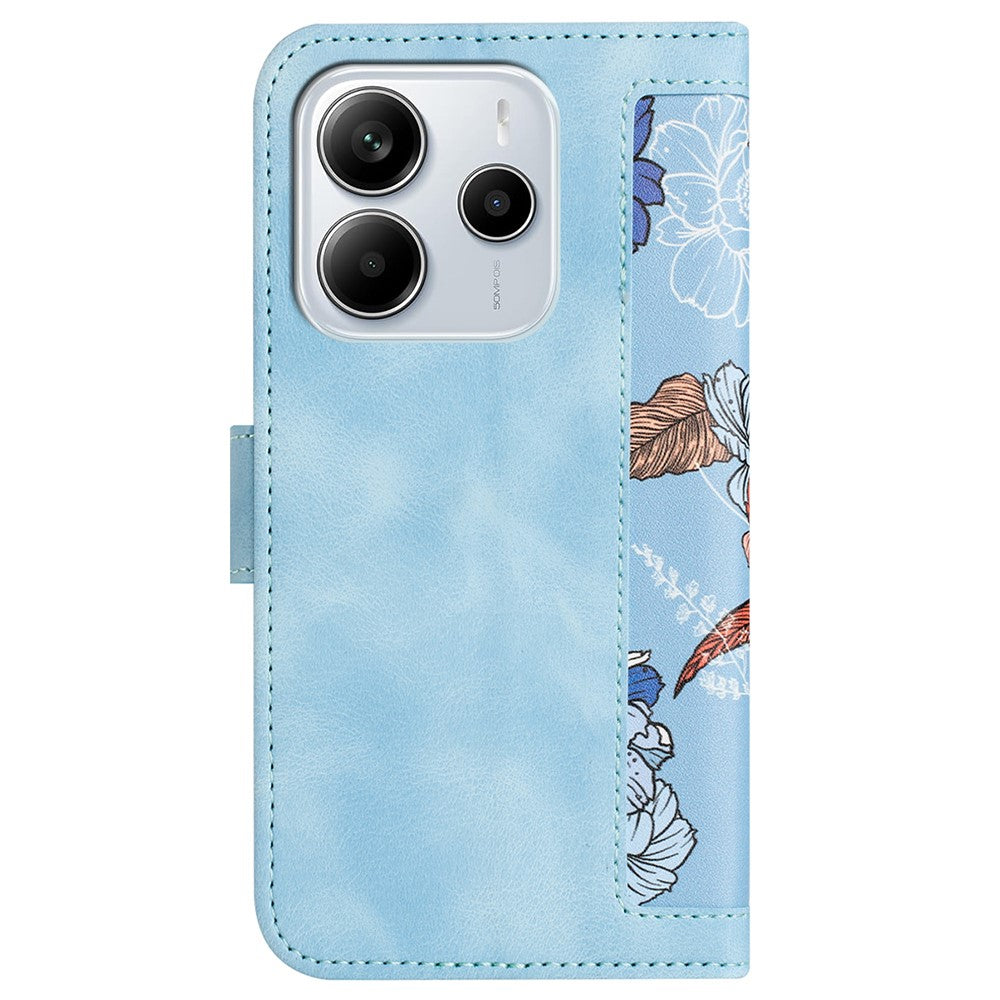 For Xiaomi Redmi Note 14 4G (164.84mm) Case PU Leather Floral Phone Cover with Card Slots / Wrist Strap