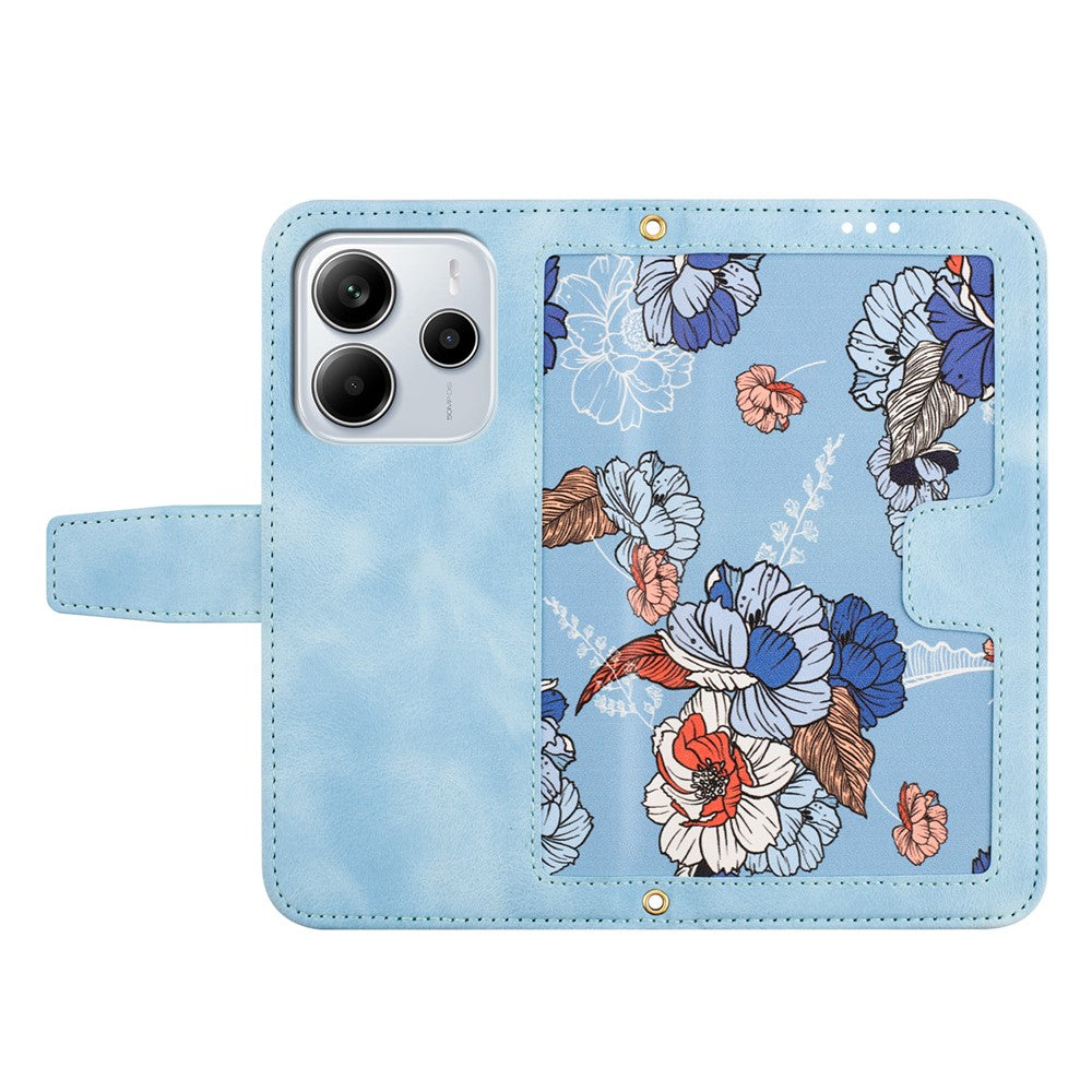 For Xiaomi Redmi Note 14 4G (164.84mm) Case PU Leather Floral Phone Cover with Card Slots / Wrist Strap