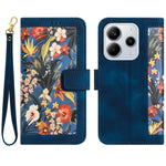 For Xiaomi Redmi Note 14 4G (164.84mm) Case PU Leather Floral Phone Cover with Card Slots / Wrist Strap