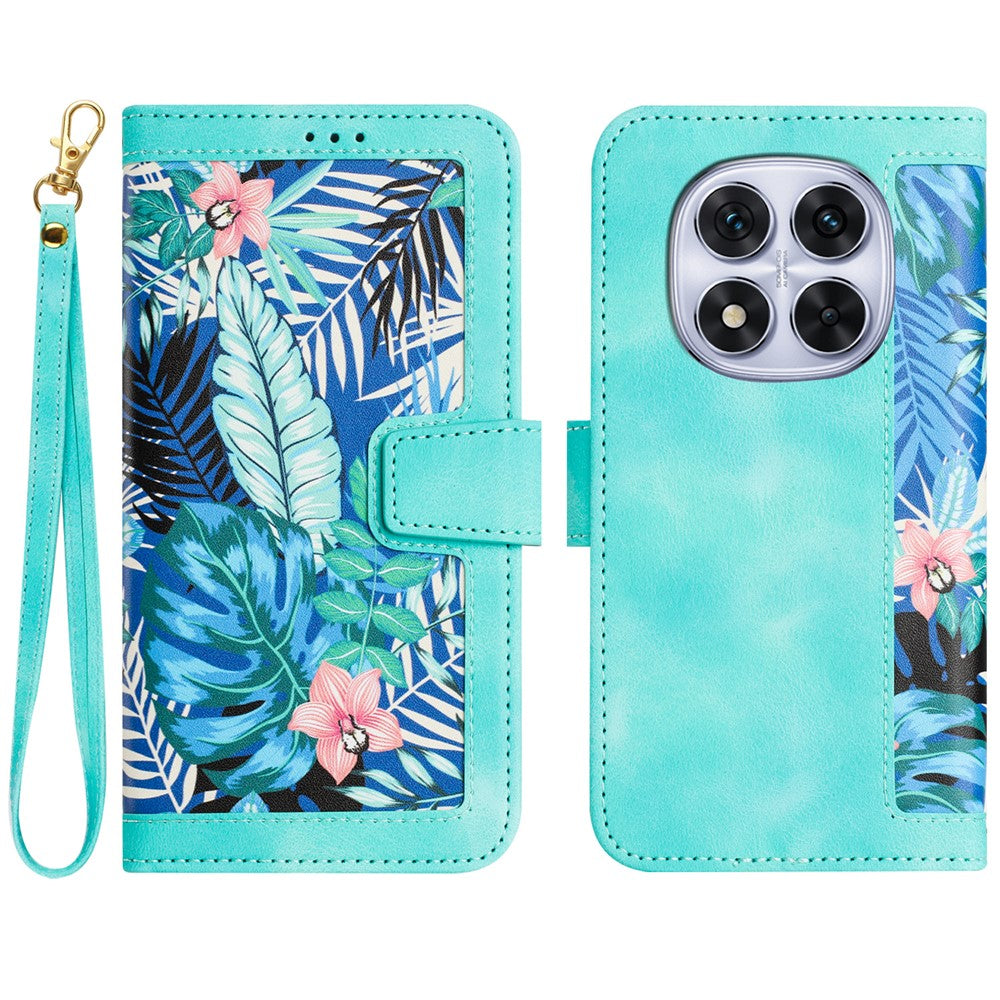 For Xiaomi Redmi Note 14 Pro 4G Case PU Leather Floral Phone Cover with Card Slots / Wrist Strap