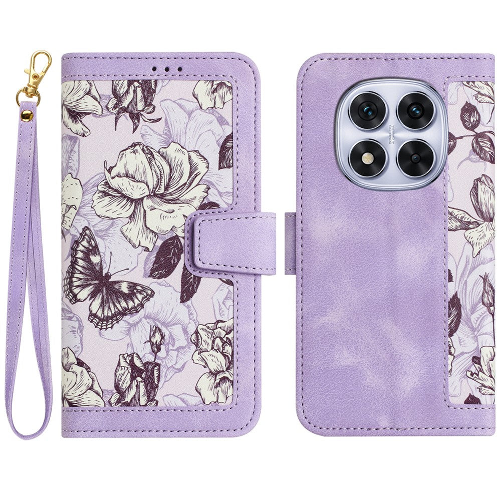 For Xiaomi Redmi Note 14 Pro 4G Case PU Leather Floral Phone Cover with Card Slots / Wrist Strap