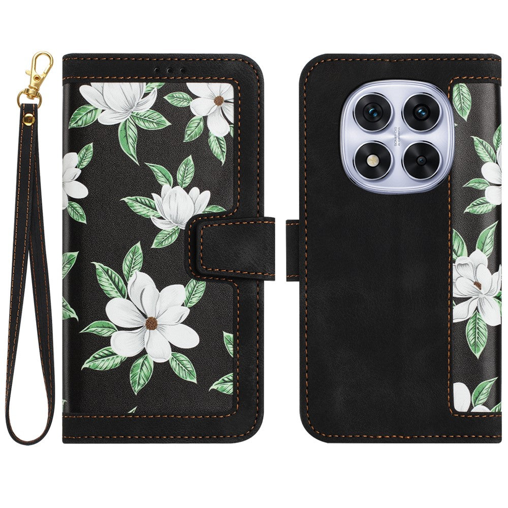 For Xiaomi Redmi Note 14 Pro 4G Case PU Leather Floral Phone Cover with Card Slots / Wrist Strap