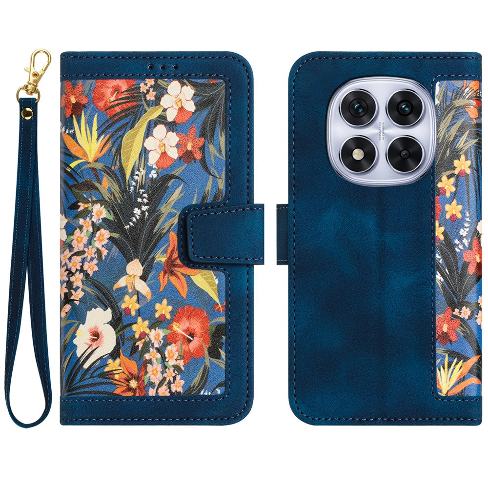 For Xiaomi Redmi Note 14 Pro 4G Case PU Leather Floral Phone Cover with Card Slots / Wrist Strap