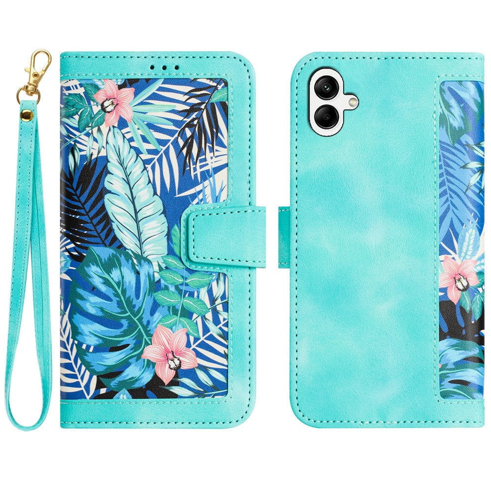 For Samsung Galaxy A25e Case PU Leather Floral Phone Cover with Card Slots / Wrist Strap
