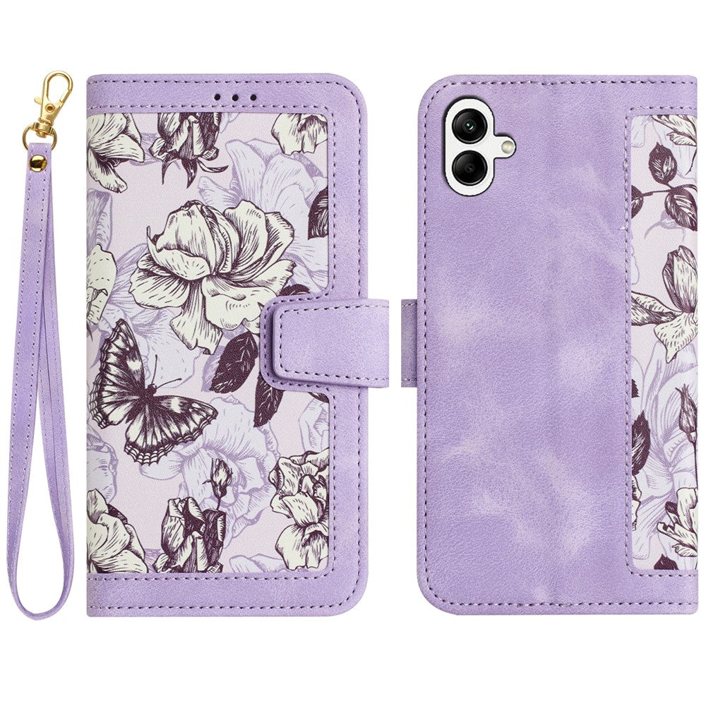 For Samsung Galaxy A25e Case PU Leather Floral Phone Cover with Card Slots / Wrist Strap