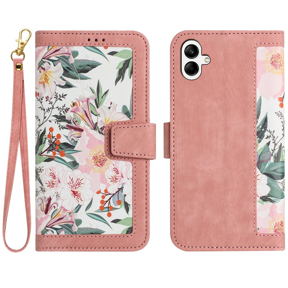 For Samsung Galaxy A25e Case PU Leather Floral Phone Cover with Card Slots / Wrist Strap
