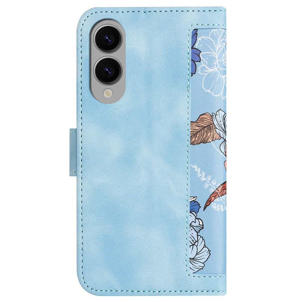 For Samsung Galaxy S25 Edge Case PU Leather Floral Phone Cover with Card Slots / Wrist Strap
