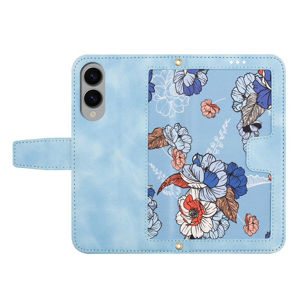 For Samsung Galaxy S25 Edge Case PU Leather Floral Phone Cover with Card Slots / Wrist Strap