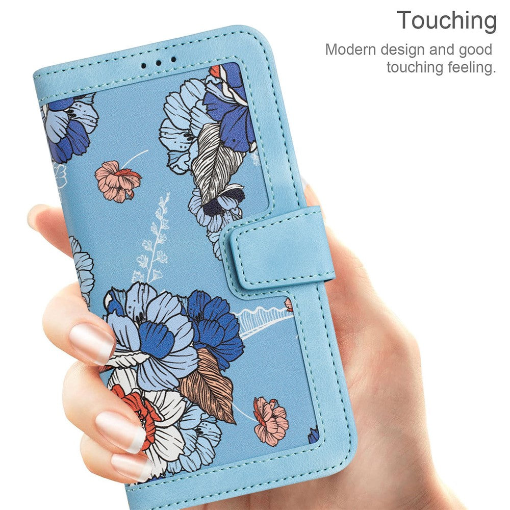 For Samsung Galaxy S25 Edge Case PU Leather Floral Phone Cover with Card Slots / Wrist Strap