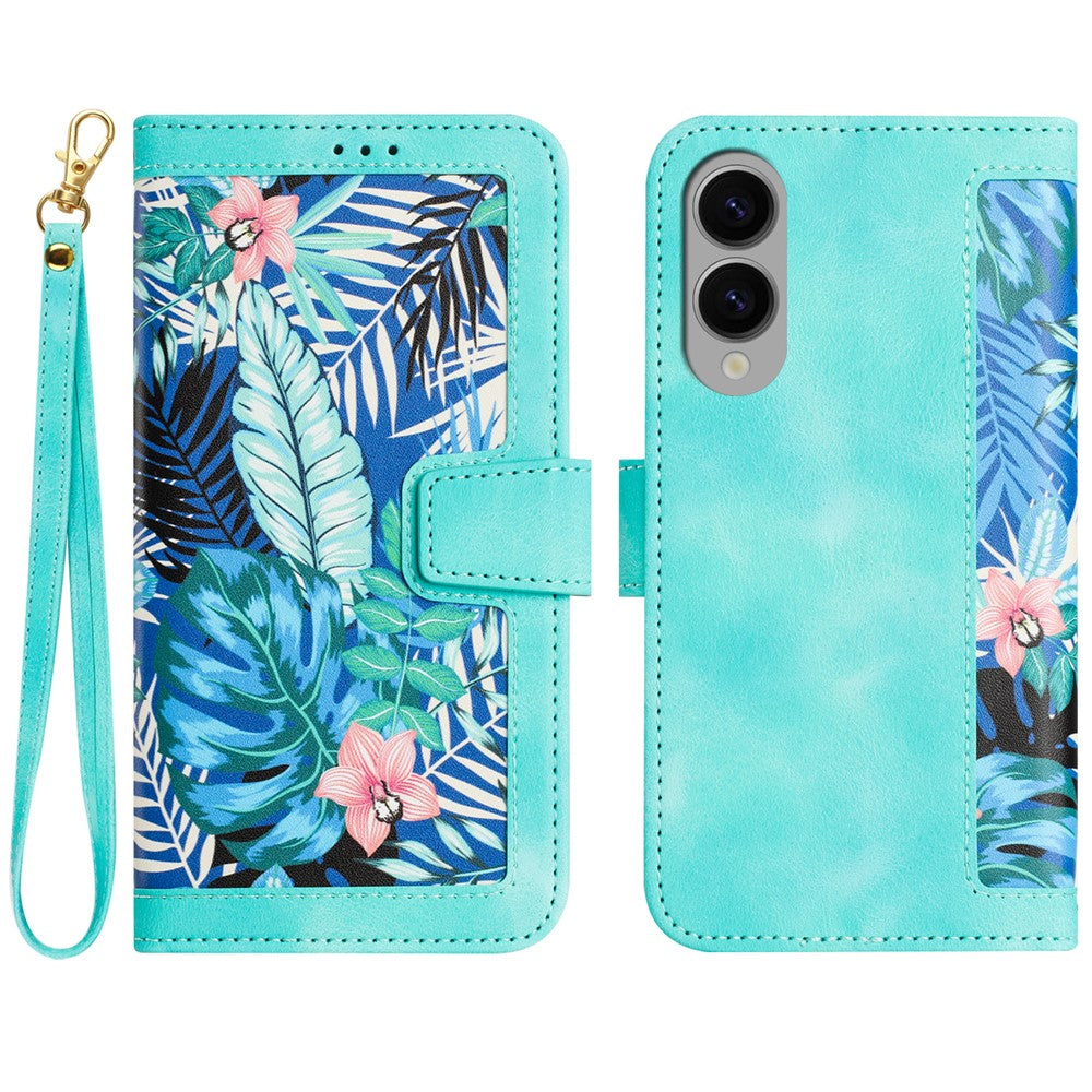 For Samsung Galaxy S25 Edge Case PU Leather Floral Phone Cover with Card Slots / Wrist Strap