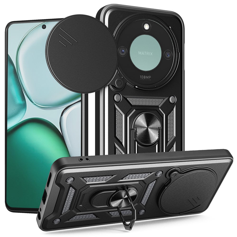 For Honor X60 5G  /  X9c Smart 5G Case with Slide Camera Lid PC + TPU Kickstand Phone Cover