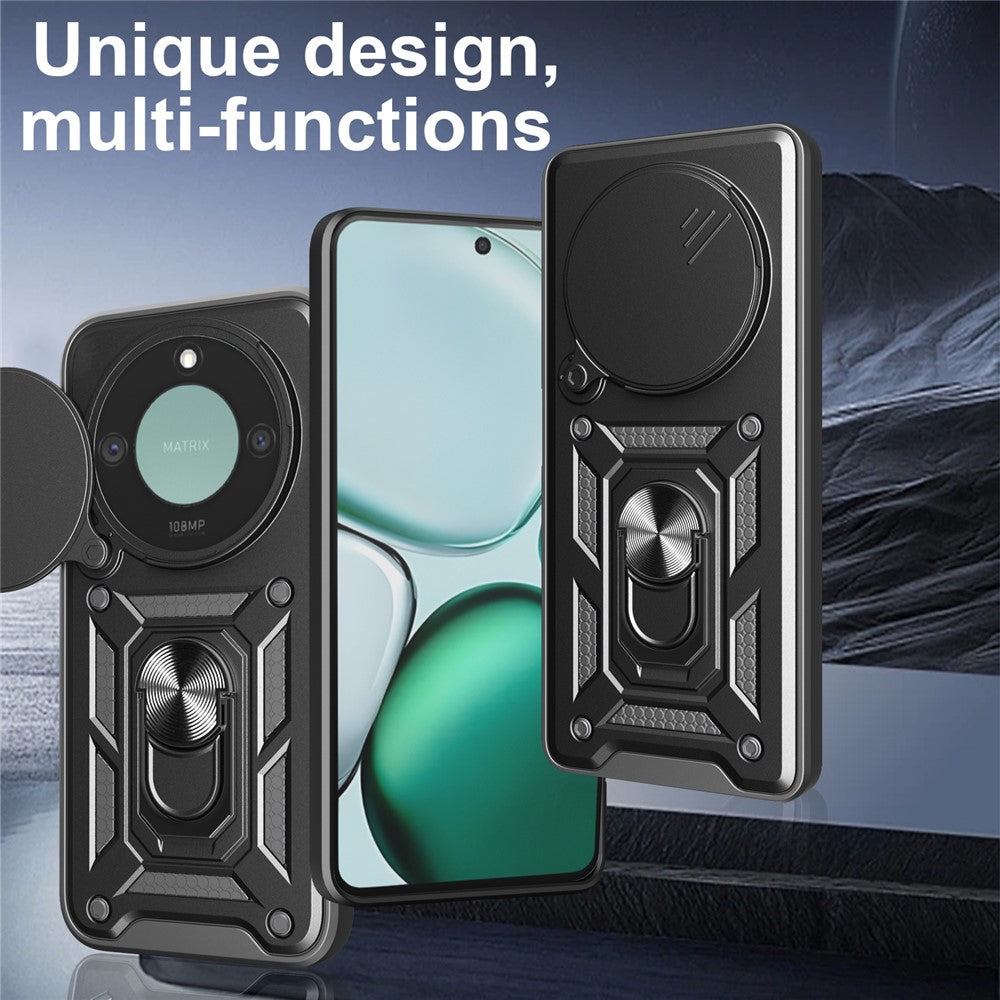 For Honor X60 5G  /  X9c Smart 5G Case with Slide Camera Lid PC + TPU Kickstand Phone Cover