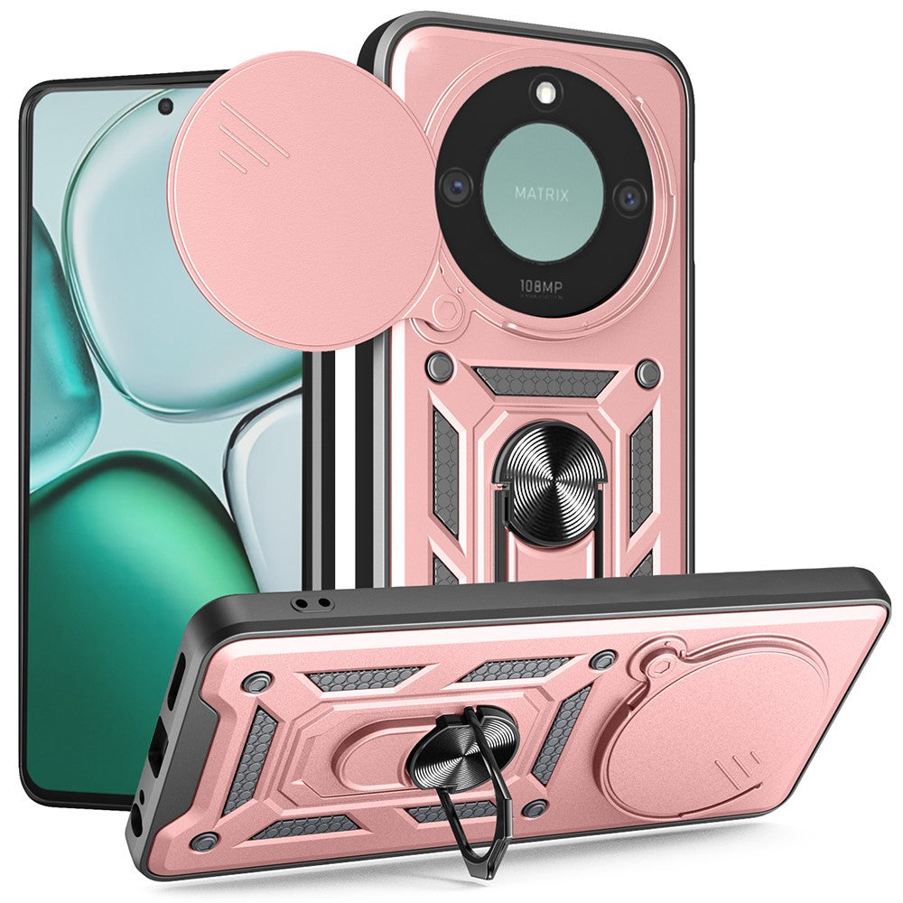 For Honor X60 5G  /  X9c Smart 5G Case with Slide Camera Lid PC + TPU Kickstand Phone Cover
