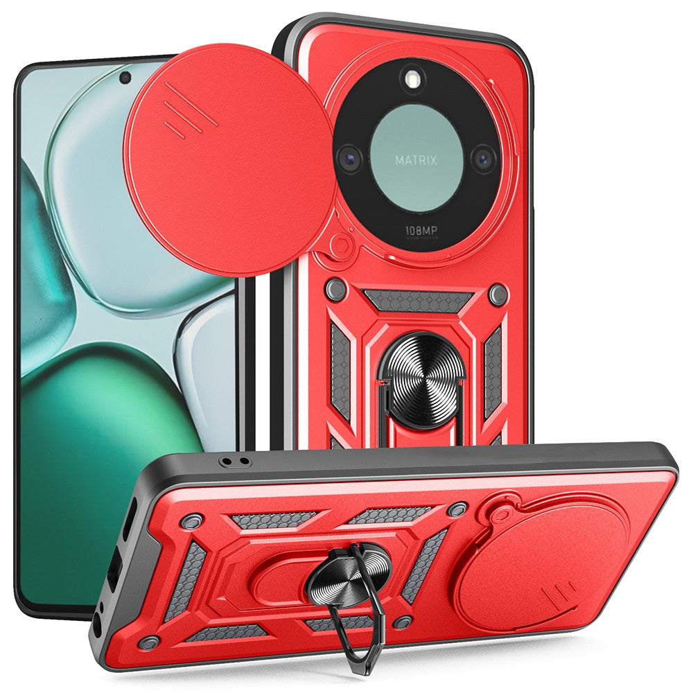 For Honor X60 5G  /  X9c Smart 5G Case with Slide Camera Lid PC + TPU Kickstand Phone Cover