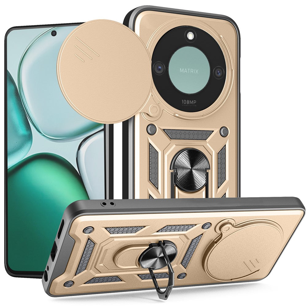 For Honor X60 5G  /  X9c Smart 5G Case with Slide Camera Lid PC + TPU Kickstand Phone Cover