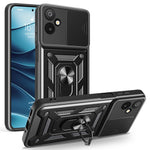 For Samsung Galaxy F06 5G  /  M06 5G Case with Slide Camera Lid PC + TPU Kickstand Phone Cover