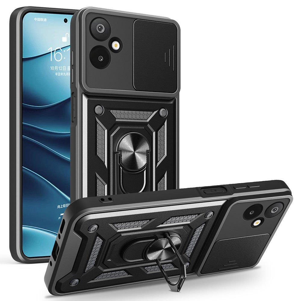 For Samsung Galaxy F06 5G  /  M06 5G Case with Slide Camera Lid PC + TPU Kickstand Phone Cover