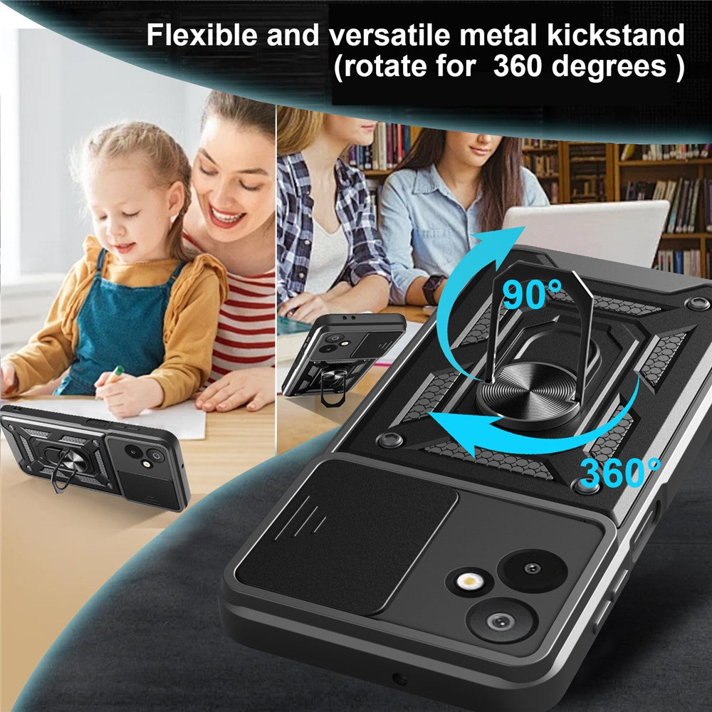 For Samsung Galaxy F06 5G  /  M06 5G Case with Slide Camera Lid PC + TPU Kickstand Phone Cover