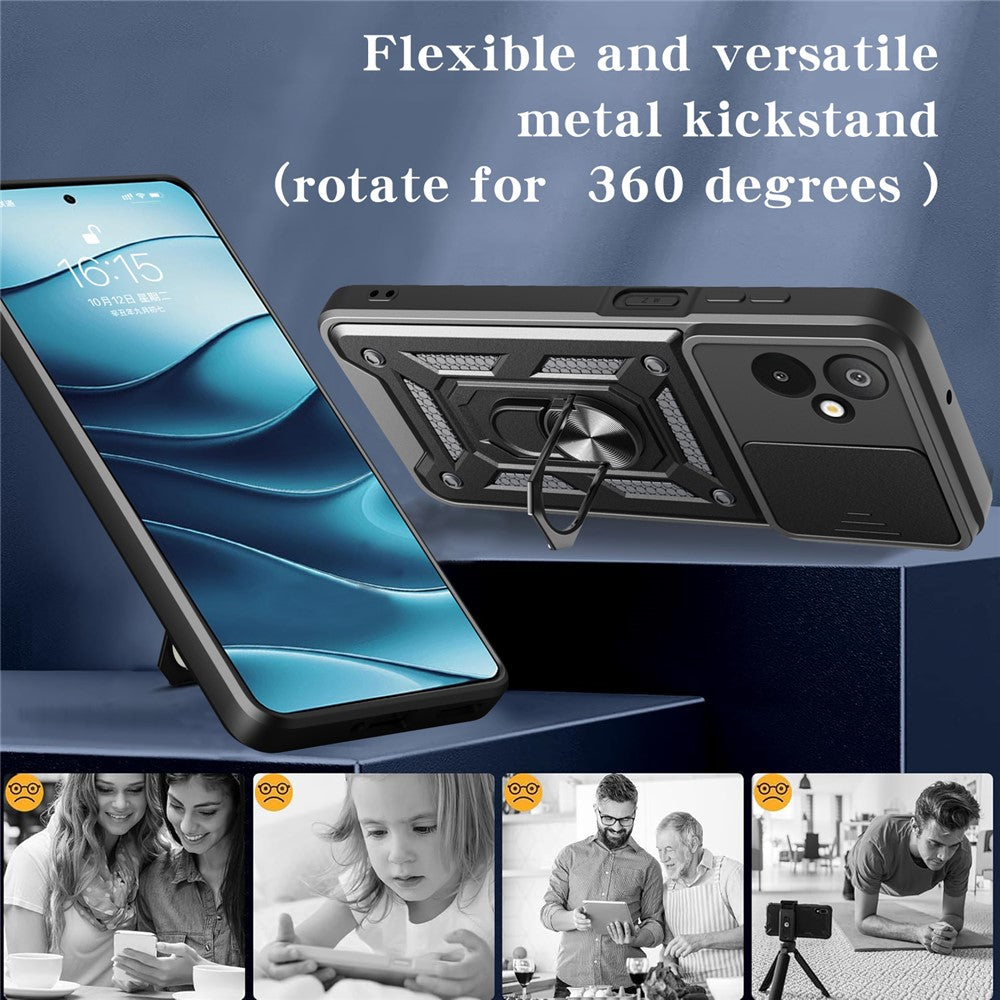 For Samsung Galaxy F06 5G  /  M06 5G Case with Slide Camera Lid PC + TPU Kickstand Phone Cover