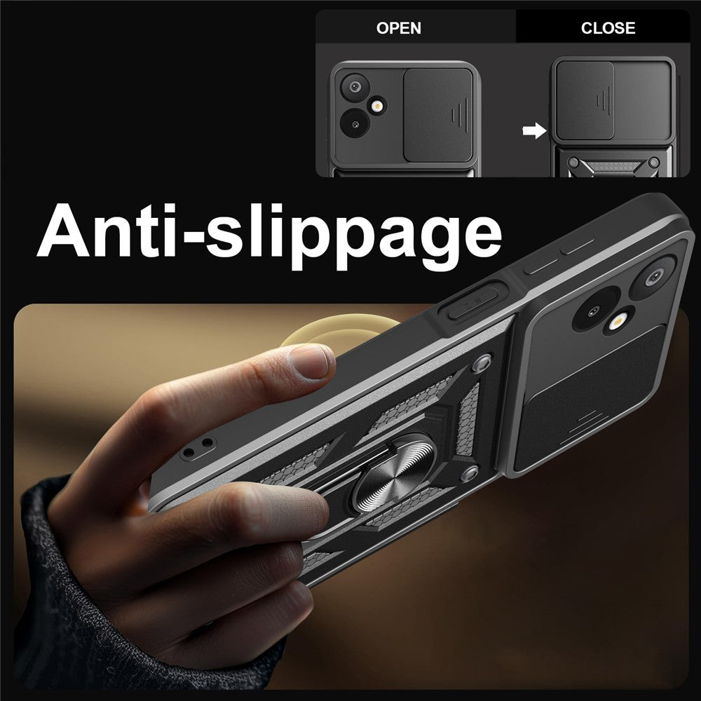 For Samsung Galaxy F06 5G  /  M06 5G Case with Slide Camera Lid PC + TPU Kickstand Phone Cover