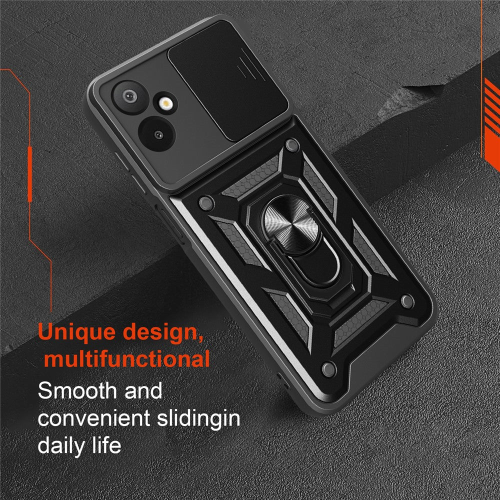 For Samsung Galaxy F06 5G  /  M06 5G Case with Slide Camera Lid PC + TPU Kickstand Phone Cover