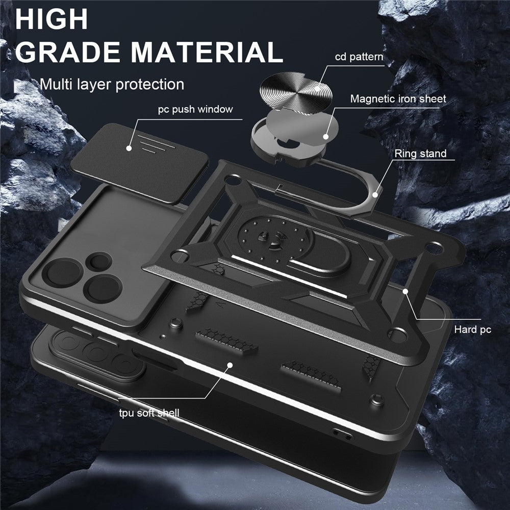 For Samsung Galaxy F06 5G  /  M06 5G Case with Slide Camera Lid PC + TPU Kickstand Phone Cover
