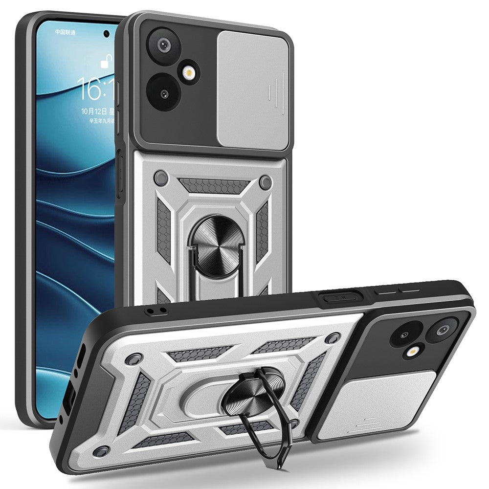 For Samsung Galaxy F06 5G  /  M06 5G Case with Slide Camera Lid PC + TPU Kickstand Phone Cover