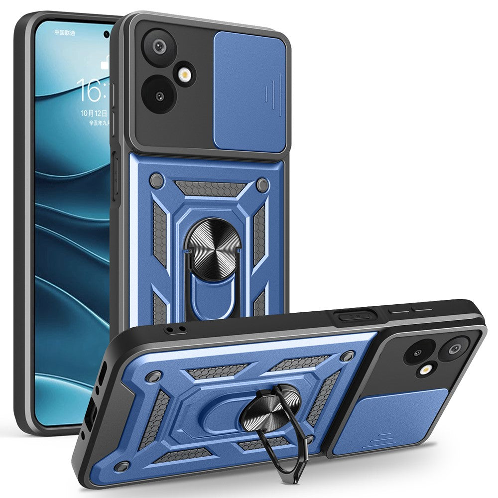For Samsung Galaxy F06 5G  /  M06 5G Case with Slide Camera Lid PC + TPU Kickstand Phone Cover