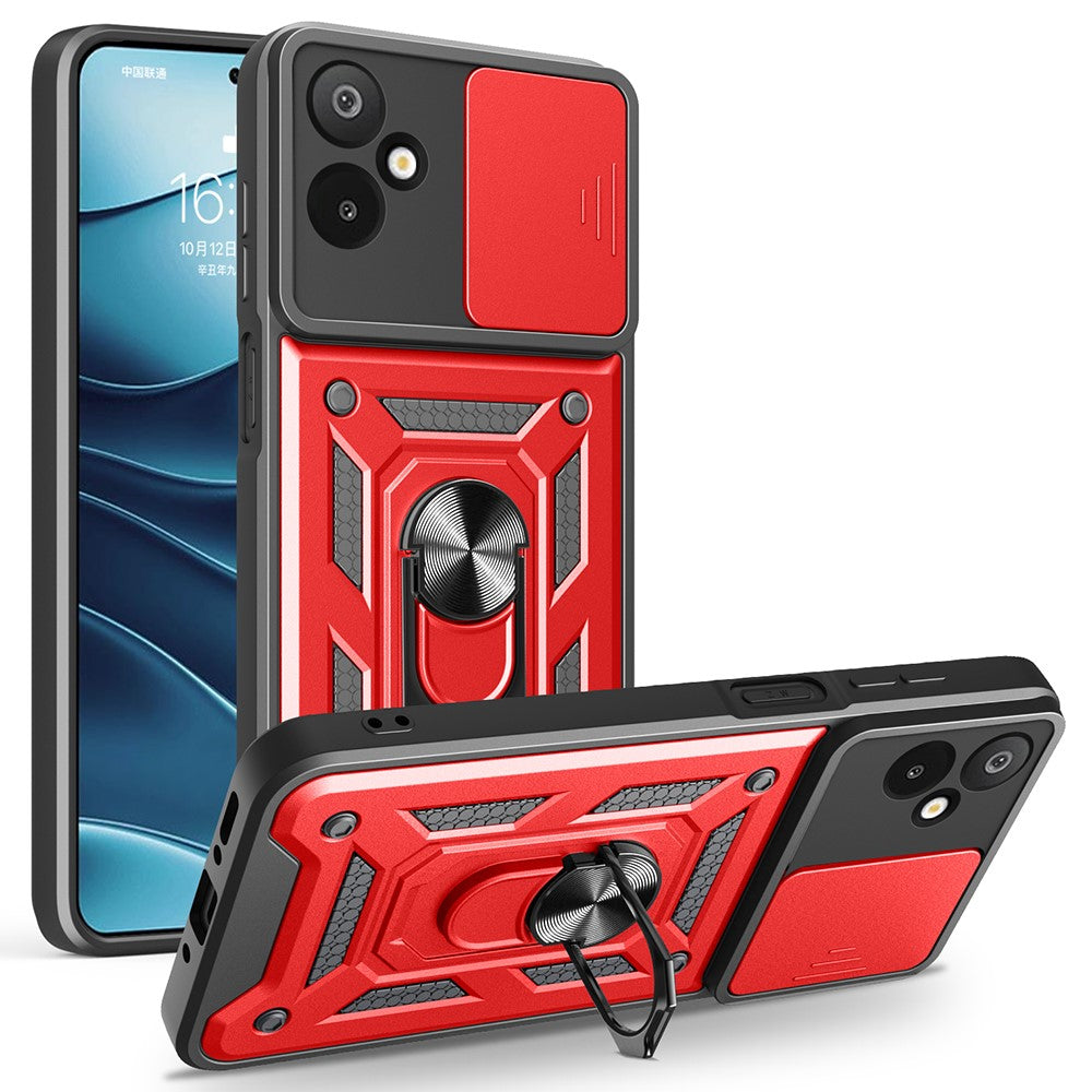 For Samsung Galaxy F06 5G  /  M06 5G Case with Slide Camera Lid PC + TPU Kickstand Phone Cover