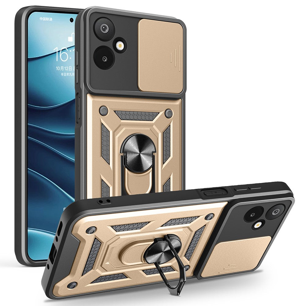 For Samsung Galaxy F06 5G  /  M06 5G Case with Slide Camera Lid PC + TPU Kickstand Phone Cover