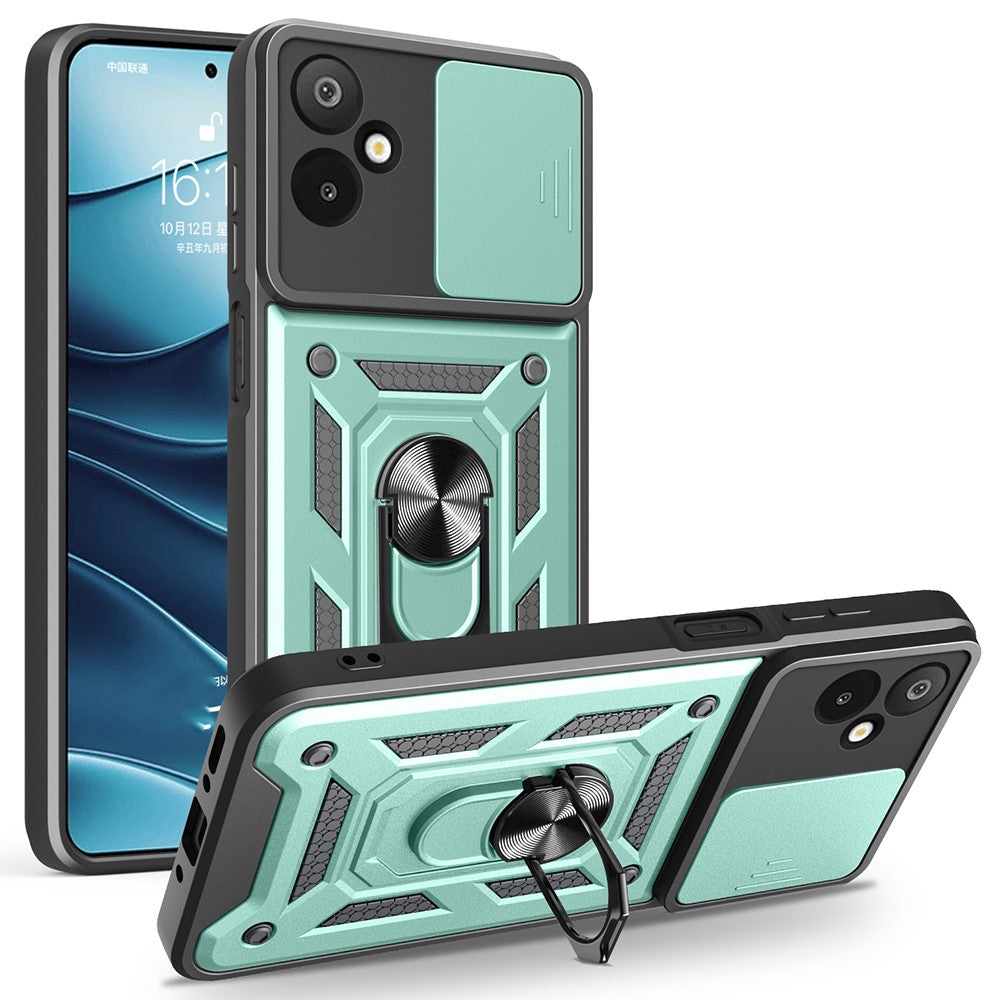 For Samsung Galaxy F06 5G  /  M06 5G Case with Slide Camera Lid PC + TPU Kickstand Phone Cover