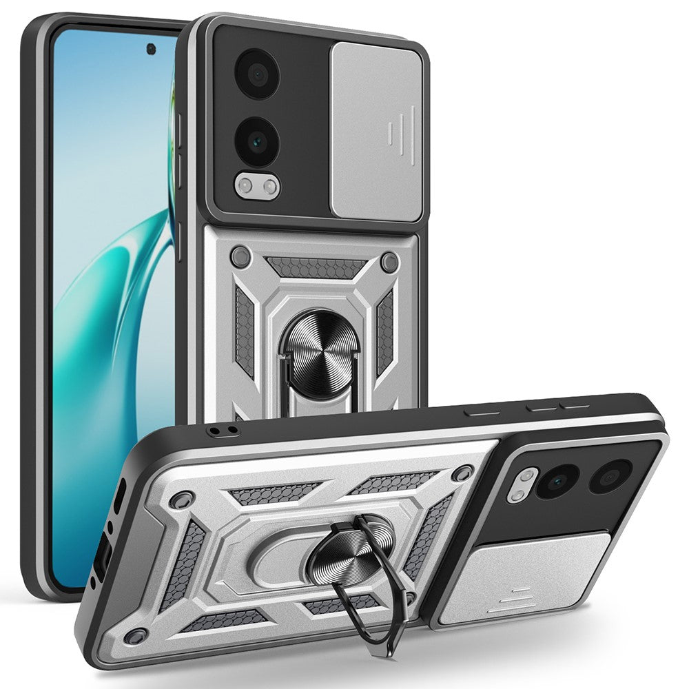 OnePlus Nord CE4 Lite 5G-skal med skjutbart kameralock PC + TPU-stativmobilskal