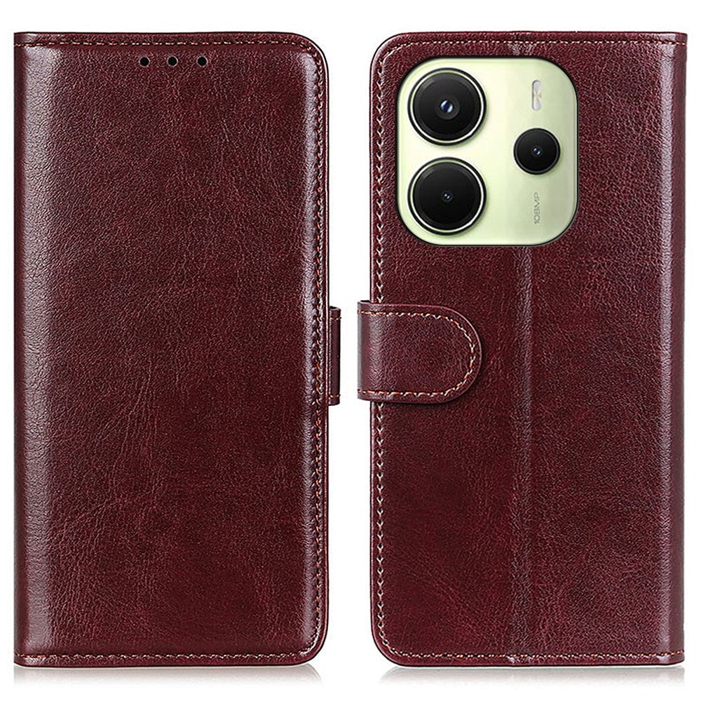 For Xiaomi Redmi Note 14 4G (164.84mm) Case Crazy Horse Texture PU Leather Phone Stand Cover
