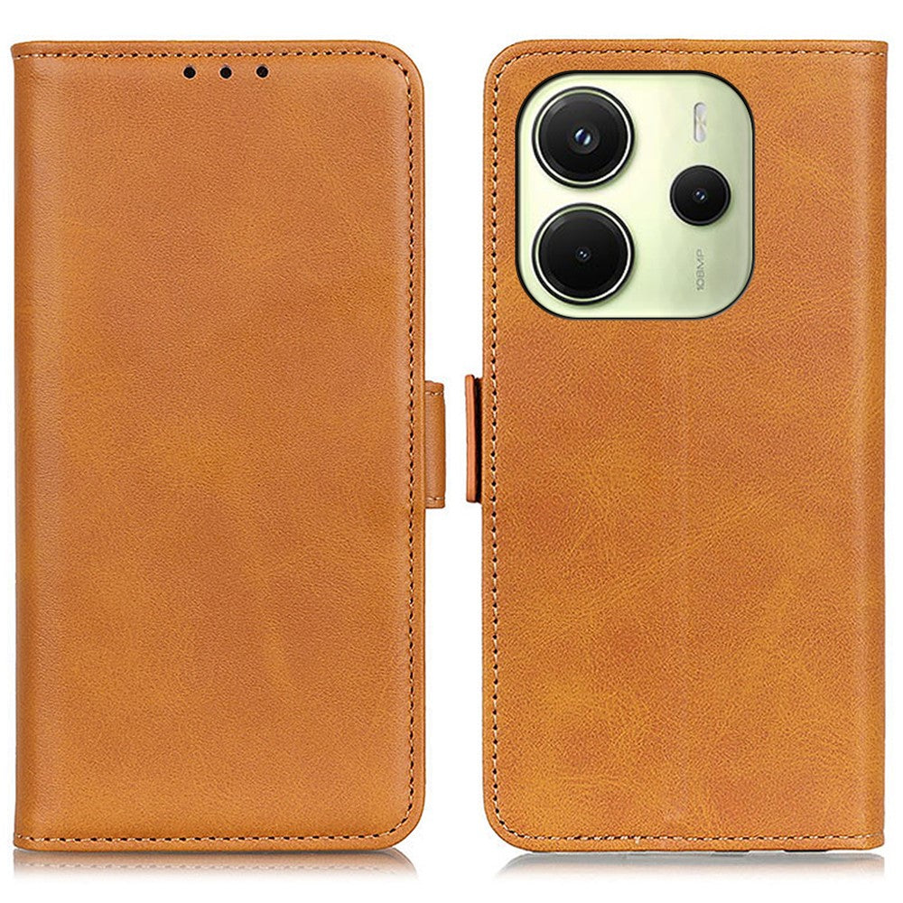 For Xiaomi Redmi Note 14 4G (164.84mm) Case Stand Cowhide Texture PU Leather Phone Cover