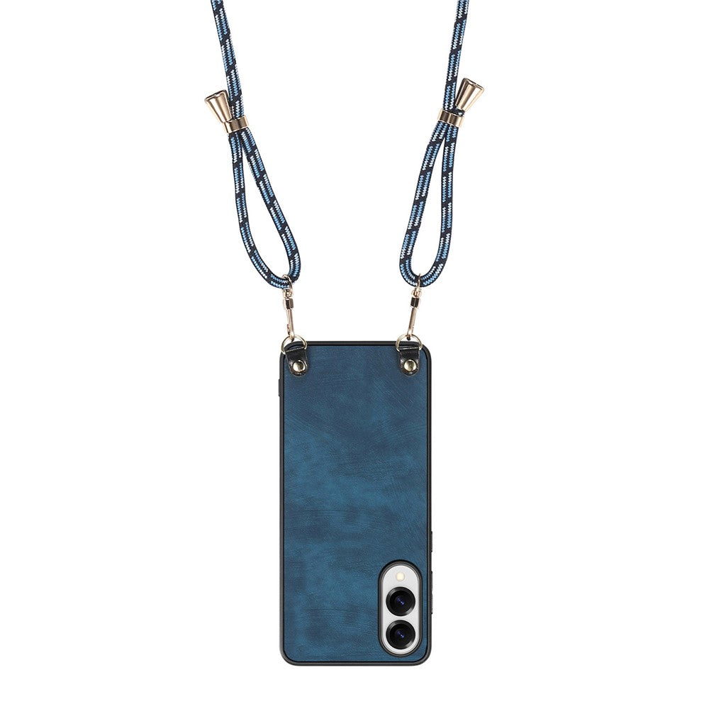 For Samsung Galaxy S25 Edge Retro Leather Phone Back Cover with Adjustable Strap