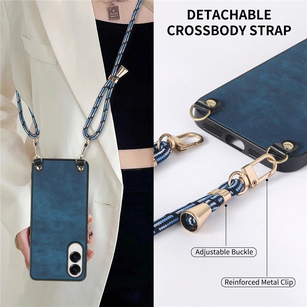 For Samsung Galaxy S25 Edge Retro Leather Phone Back Cover with Adjustable Strap